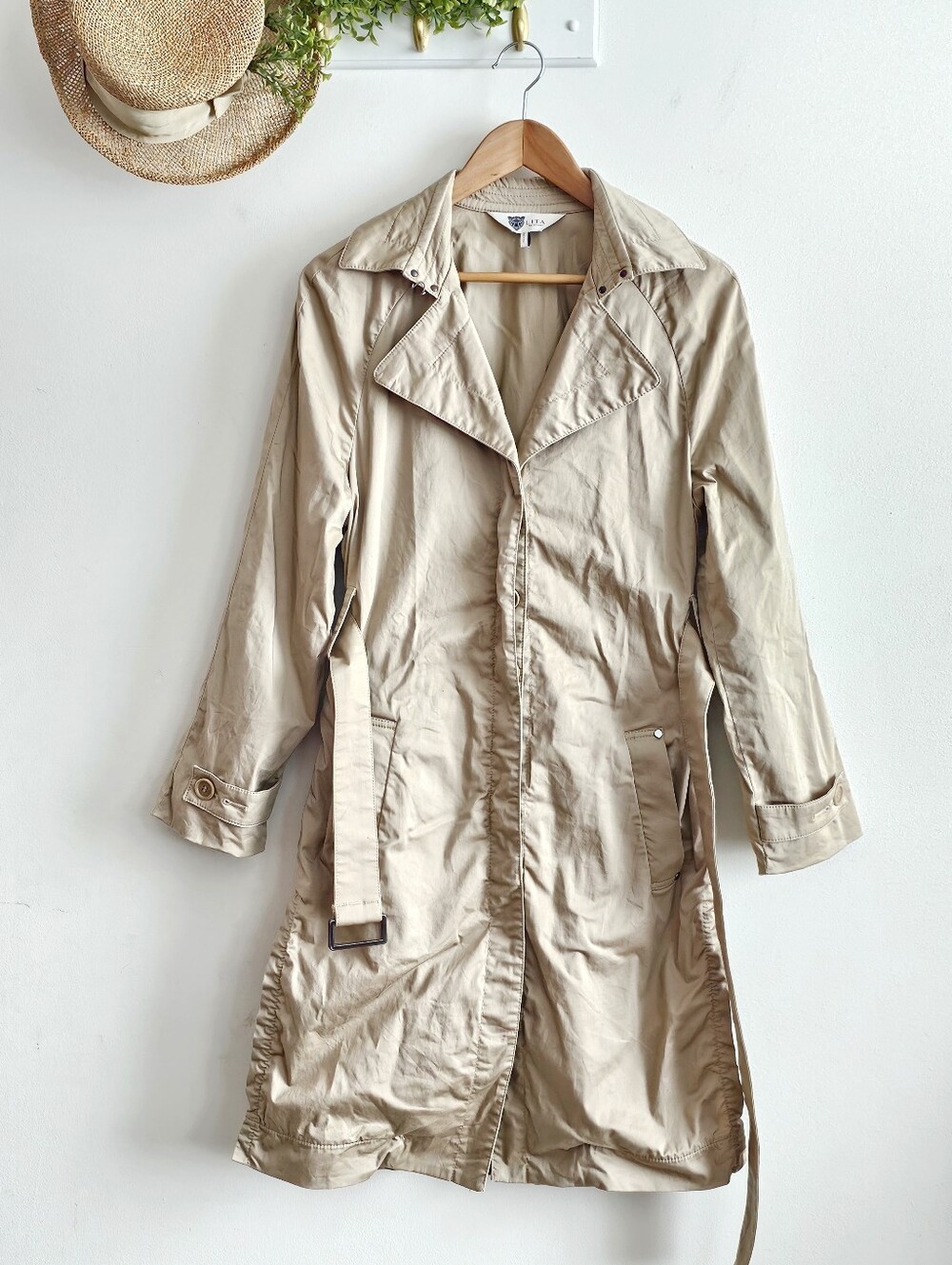 LITA by Ciara Beige Trench Coat Belted Lightweight Jacket Size S Made in Italy